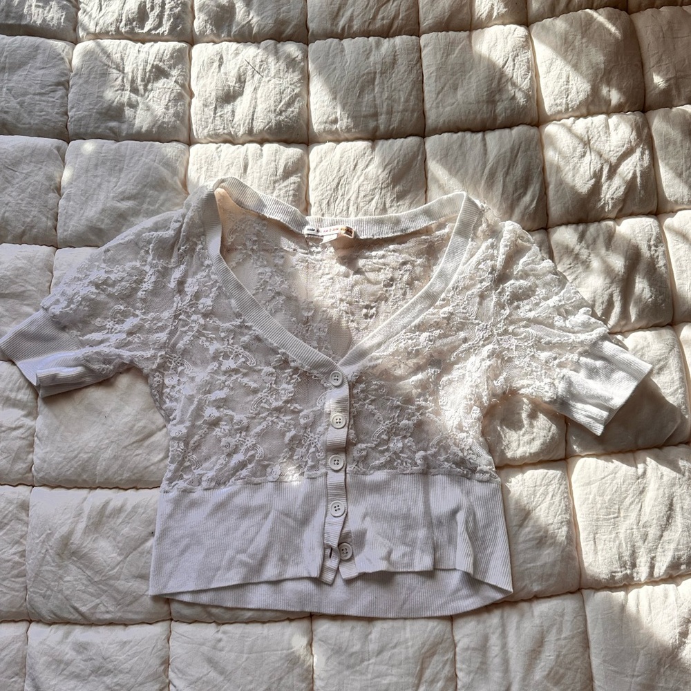 Chic Cream Lace Button Down Shirt